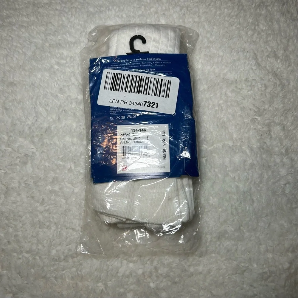 Falke Girls Off White Ribbed Tights 4-6 NEW